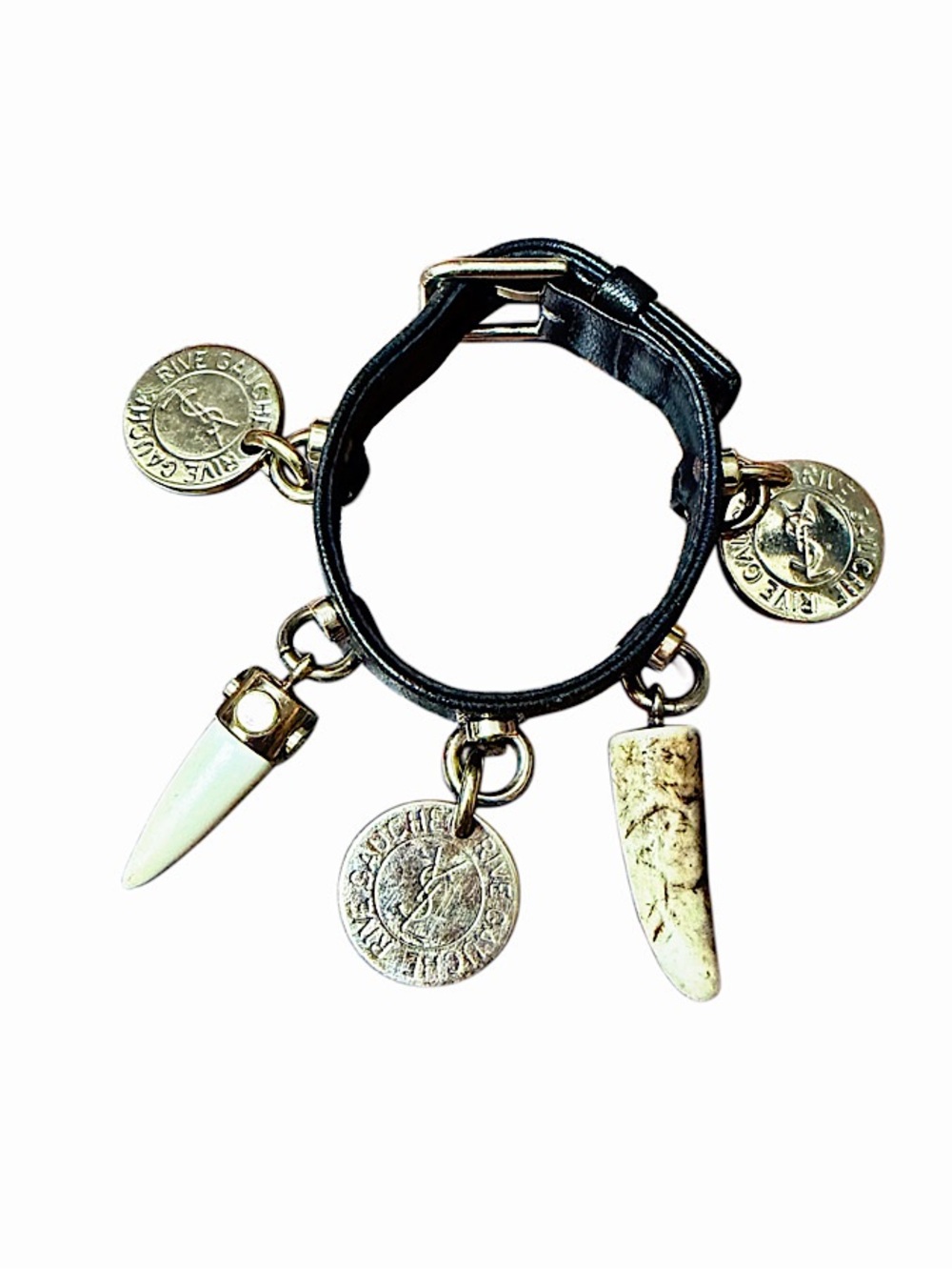 Authentic YSL Tom Ford Horn & Medallion Leather Bracelet